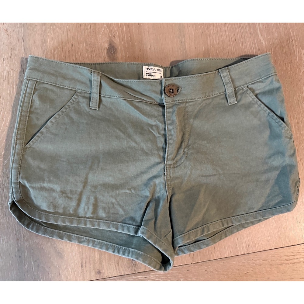 RVCA Nature X Industry Olive Green Chino Shorts Women Size 29 Dolphin Hem